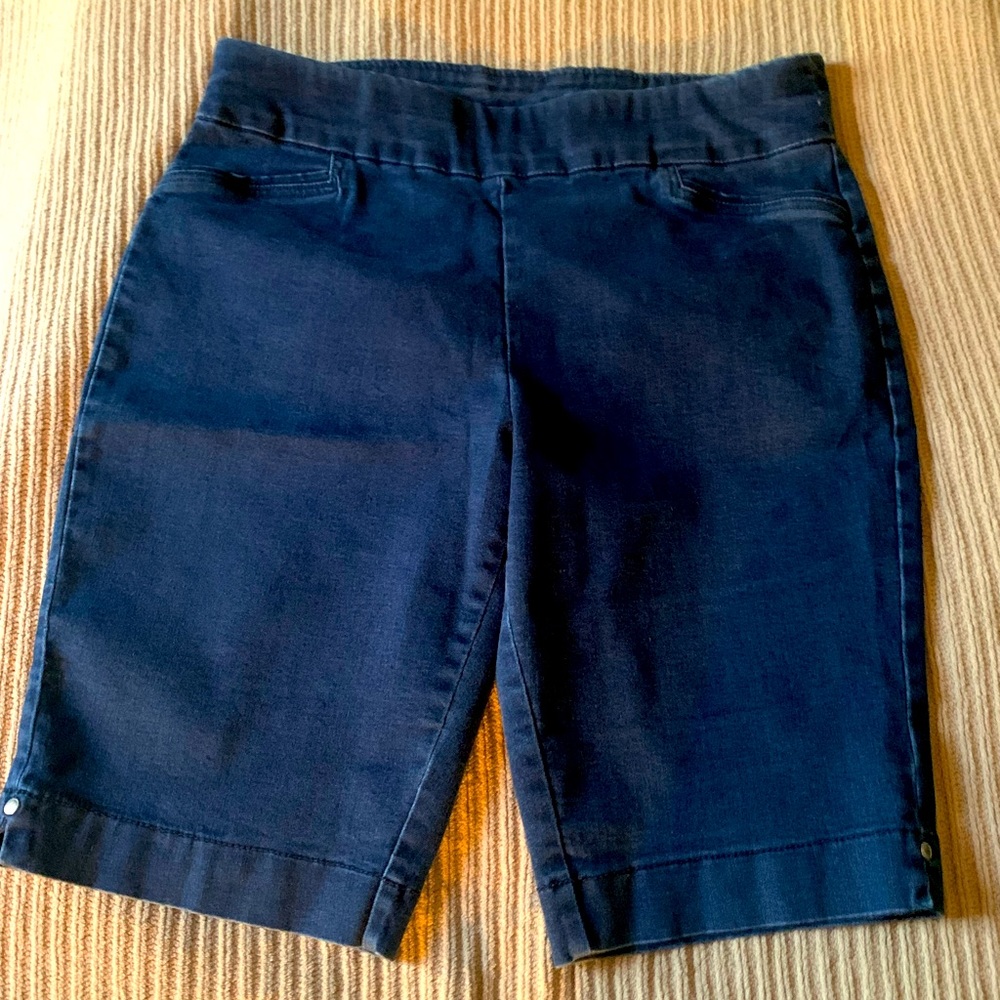 Denim pull on Bermuda shorts stretch waist/tummy band